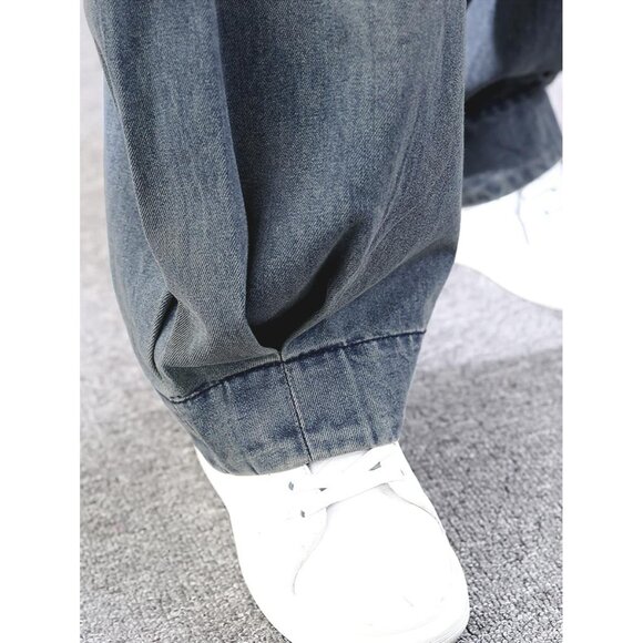 Women's Denim Harem Pants Cotton Polyester Spandex Wide Leg Casual - Picture 5 of 6